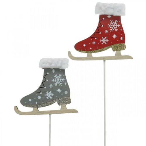 tételeket Deco plug jégkorcsolya, karácsonyi dekoráció, fa dugó szürke, piros L32cm 8db