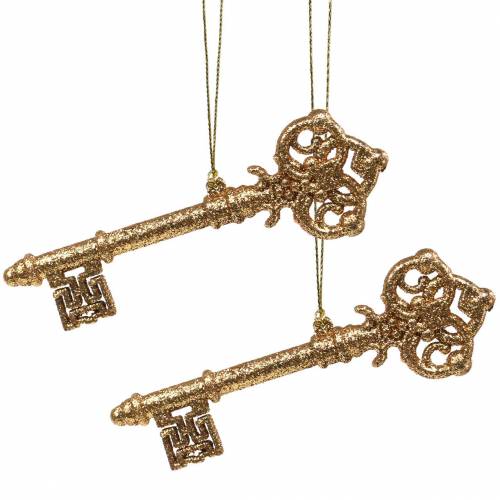 Karácsonyfadíszek kulcs arany, csillogó 14,5cm 12db