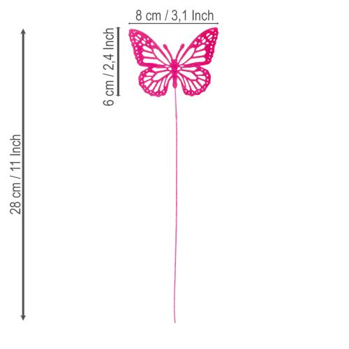 tételeket Dekoratív pillangók szárakon, mint finom kiegészítők asztalokra és virágtartókra, 8 cm, 18 darab