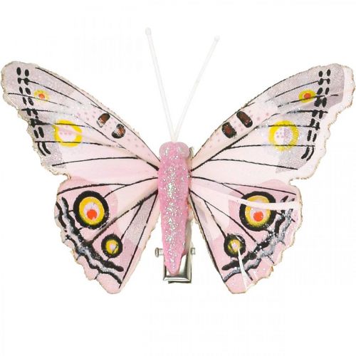 Floristik24 Deco pillangók klipszel, tollas pillangók rózsaszín 4,5-8cm 10db
