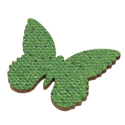 Szórható dekoráció pillangó zöld glitter 5/4 / 3cm 24db