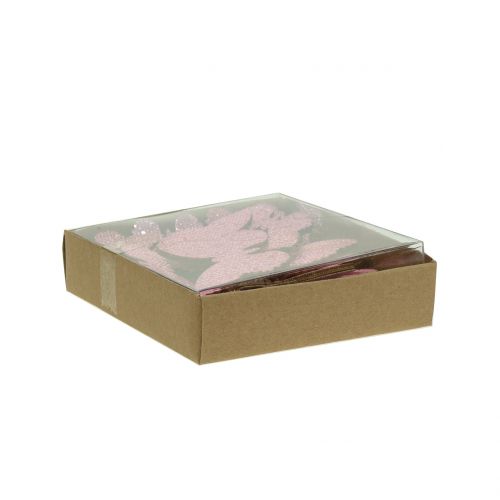 tételeket Szórványos dekoráció pillangó rózsaszín csillám 5/4/3cm 24 db