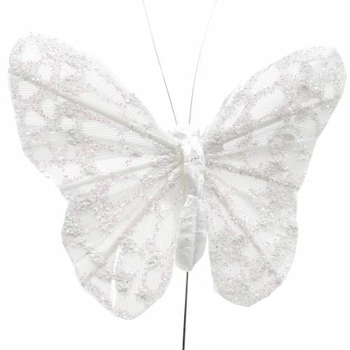 tételeket Tollas pillangó drótfehér, csillámos 5cm 24db