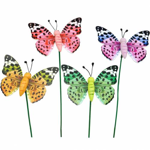 tételeket Dekoratív pillangó pálcikán Virágdugó Tavaszi dekoráció 16 db