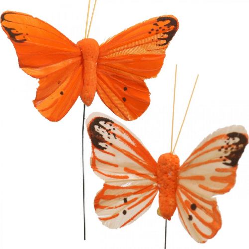 Floristik24 Díszlepkék, virágdugók, tavaszi pillangók drótra sárga, narancs 4×6,5cm 12db