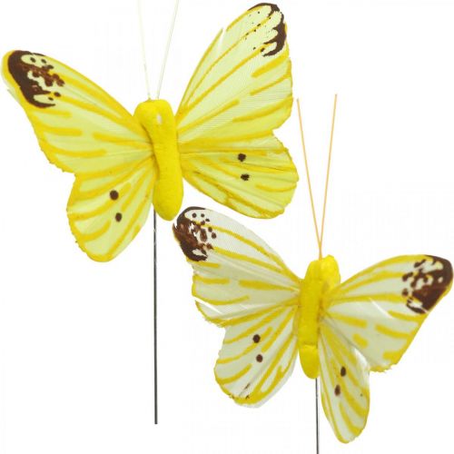 Floristik24 Díszlepkék, virágdugók, tavaszi pillangók drótra sárga, narancs 4×6,5cm 12db