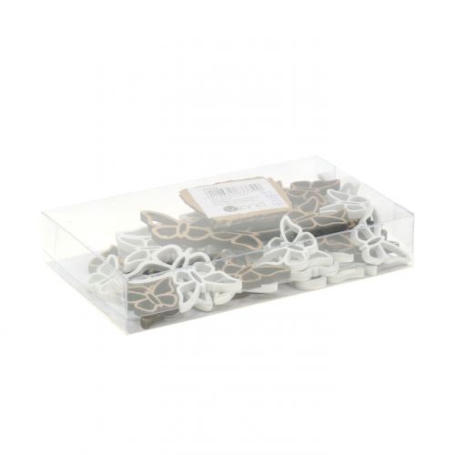 tételeket Fa pillangó fehér/natúr 3cm - 4,5cm 48 db