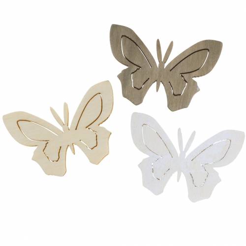Floristik24 Butterfly Wood Fehér, Krém, Barna Válogatott 4cm 72 db Asztali dekor rugó