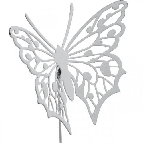 Floristik24 Virágdugó pillangó, kertdísz fém, növény dugó shabby chic fehér, ezüst L51cm 3db