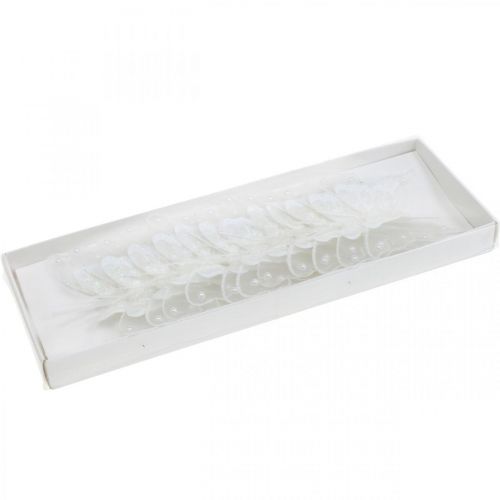 Floristik24 Pillangók gyöngyökkel és csillámmal, esküvői dekoráció, tollpillangó fehér dróton