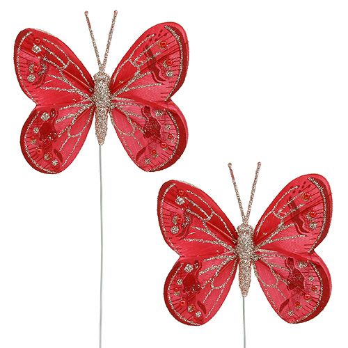 Floristik24 Pillangók 7cm piros, csillám 4db