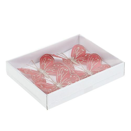 Floristik24 Pillangók 7cm piros, csillám 4db