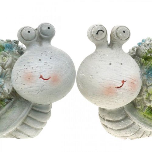 Floristik24 Csigák virággal nyári dekoráció asztali dekoráció szürke/kék/zöld 9,5cm 2db-os szett