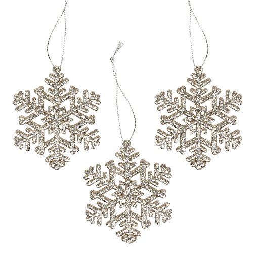 Floristik24 Akasztható hópehely, karácsonyi dekoráció, dekoratív jégkristály pezsgő csillámmal 12db