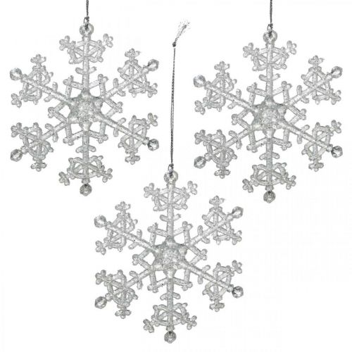 Floristik24 Dekoratív hópehely, téli dekoráció, akasztható jégkristály, karácsonyi H10cm SZ9,5cm műanyag 12db