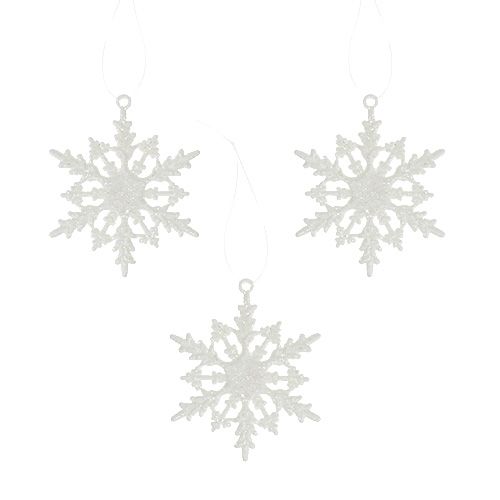 Floristik24 Akasztható hópehely 7cm fehér csillámmal 36db