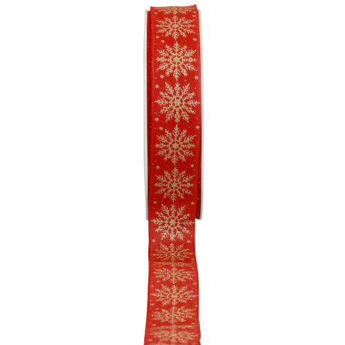 Floristik24 Karácsonyi szalag ajándék szalag hópelyhek piros 25mm 20m