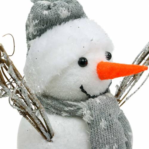 tételeket Hóember sállal és sapkával fehér, szürke díszítésű figura téli dekoráció