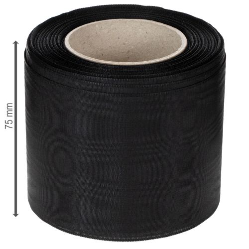 Fekete koszorú szalag 75mm 25m - acetát gyászszalag szalagnyomáshoz és díszítéshez | Floristik24.hu