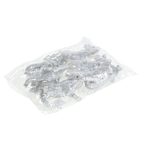 Floristik24 Malac csillogó ezüsttel 9cm 6db