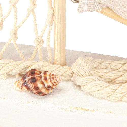 tételeket Vitorlás dekoráció fa fenyő alapon natúr fehér H39cm