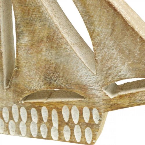tételeket Fából készült vitorlás, tengeri dekorációval, natúr színű fa csónak, fehér H23cm