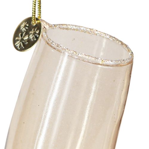 Floristik24 Pezsgős üveg és pohár, fadíszek, évforduló, akasztható üvegdíszek, szilveszteri H14,5cm valódi pohár 2db