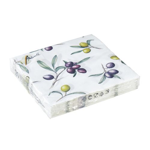 Floristik24 Szalvéta asztaldísz nyári olivazöld lila 25x25cm 20 db