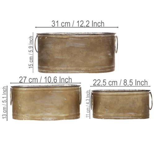 tételeket Fém virágcserepek és dézsák szett, vintage retró stílus, H22.5cm/27cm/31cm