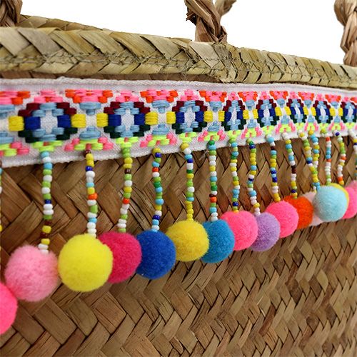 Floristik24 Bevásárlótáska natúr pomponokkal 40cm x 32,5cm