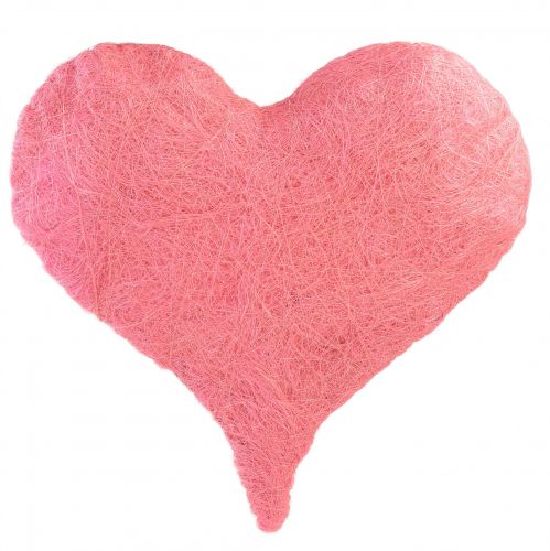 Szívdísz szizál szálakkal világos rózsaszín szizál szív 40x40cm
