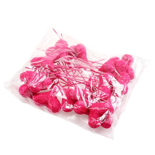 Floristik24 Szizál szívek pálcikán rózsaszín 8cm L25cm 24db