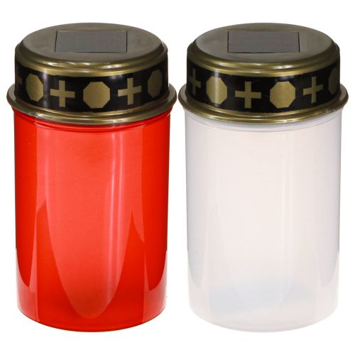 Napelemes sírvilágítás LED piros fehérarany színben Ø6,5cm H12cm