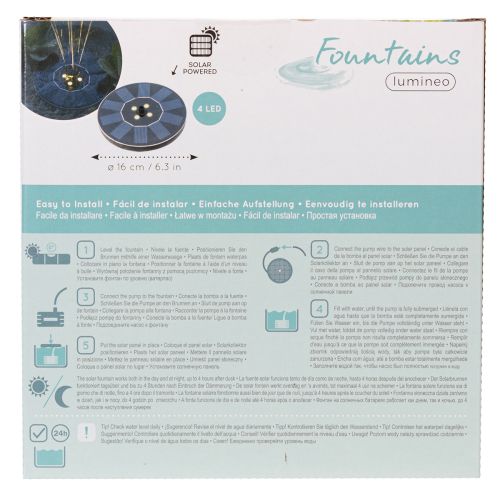 tételeket Napelemes szivattyú kerti tavakhoz, úszó, dekoratív vízijáték LED-del, 16 cm