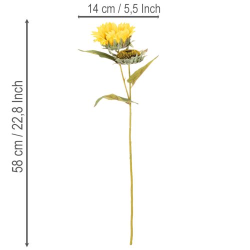 tételeket Műnapraforgó valósághű levelekkel és virágokkal, 58 cm, 3 darab