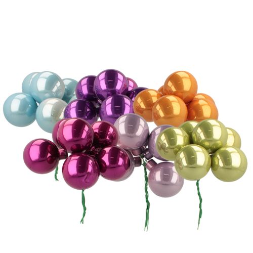 Mini karácsonyi gömbdíszek dróttal, tükrös bogyók, színes, 40 mm, 32 darab vétel | Floristik24.hu