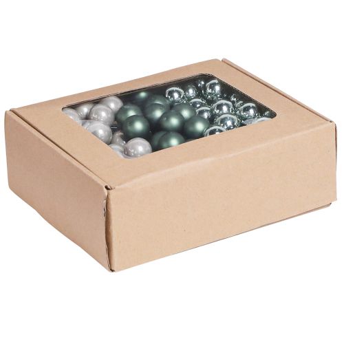 Floristik24 Tükörbogyók karácsonyi zöld gyöngyház szürke Ø20mm 140 db