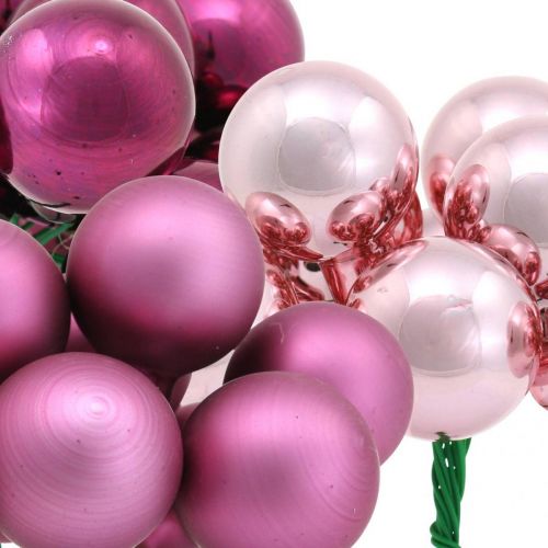 tételeket Mini karácsonyi labda rózsaszín bogyós tükör bogyók üveg Ø25mm 140p