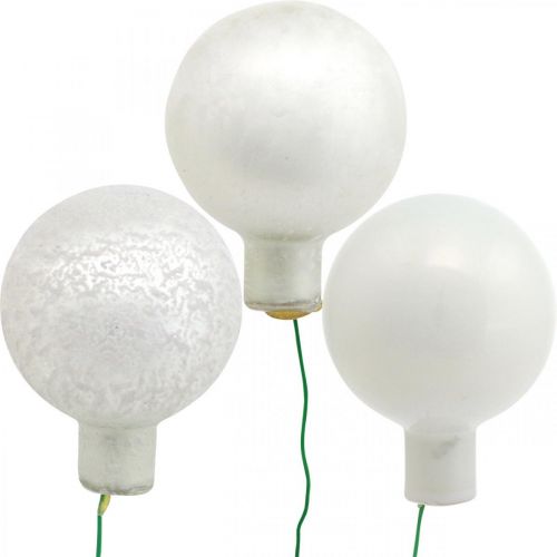 Floristik24 Mini karácsonyi golyó fehér tükör bogyós üveg Ø40mm mix 32db