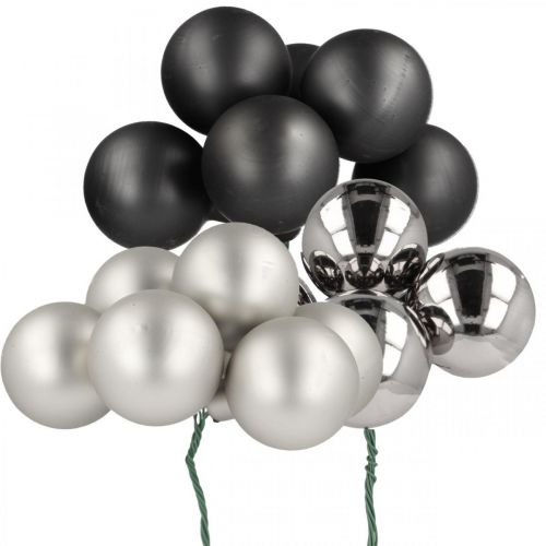 Floristik24 Mini karácsonyi labdák ezüst, antracit üveg Ø40mm mix 32 db