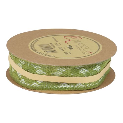 Floristik24 Csipke szalag zöld 25mm virágmintás dekoratív szalagcsipke 15m