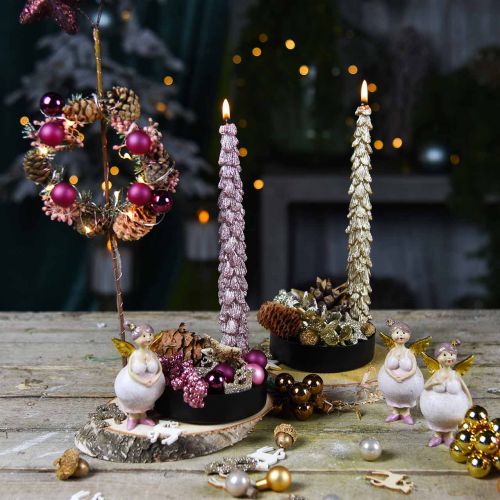 Floristik24 Kúpos gyertyák fenyő rózsaszín metál 30mm × 260mm 2db