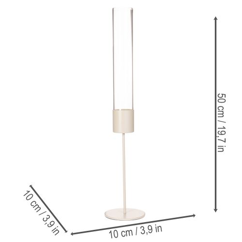 Üveghengeres gyertyatartó fém talpon 50 cm | Floristik24.hu