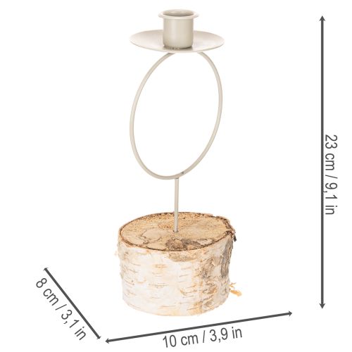 Mécsestartó nyírfa talppal és fémgyűrűvel, 20 cm | Floristik24.hu