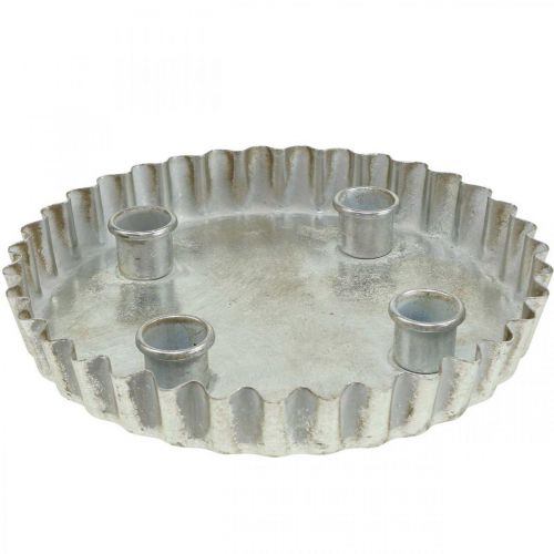 Floristik24 Rúd gyertyatartó lemez gyertyatartó ezüst 4 lángos Ø22cm