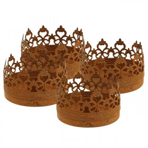 Fém gyertyatartó, gyertyatartó korona rozsda Ø8,5cm 4db