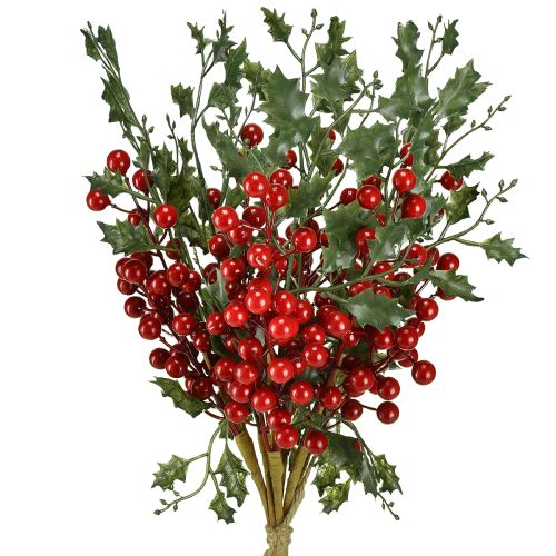 Karácsonyfaág, művirág, Ilex bogyók, 45 cm, 6 db