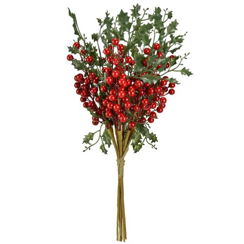 Floristik24 Karácsonyfaág, művirág, Ilex bogyók, 45 cm, 6 db
