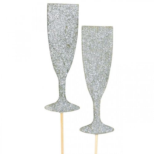 Szilveszteri dekoráció pezsgős üveg ezüst virágdugó 9cm 18db