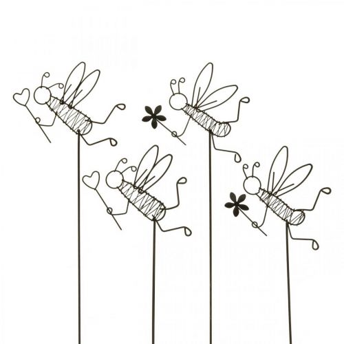 Floristik24 Virágdugó fém méhdísz fekete 8,5cm 4 db